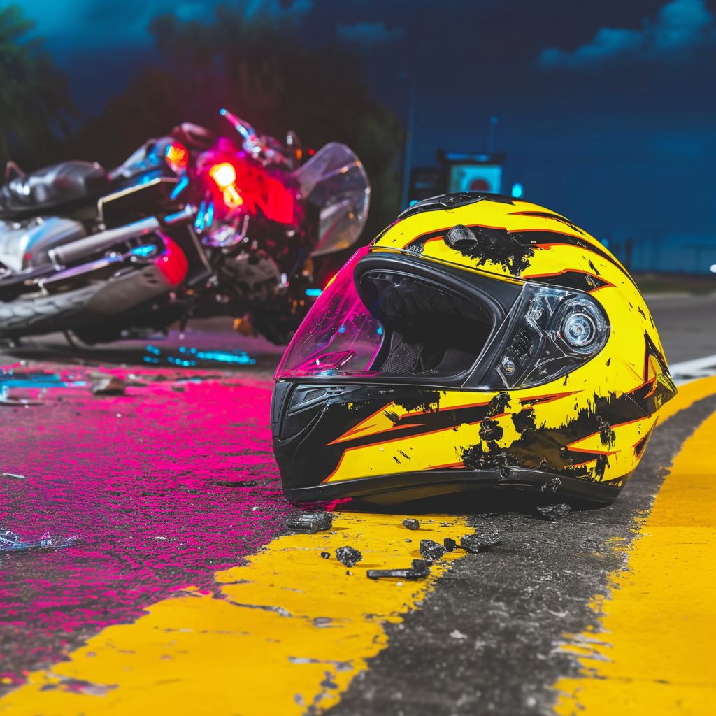 Sticker campanie - cască de motociclist galbenă reflectată în oglinda retrovizoare